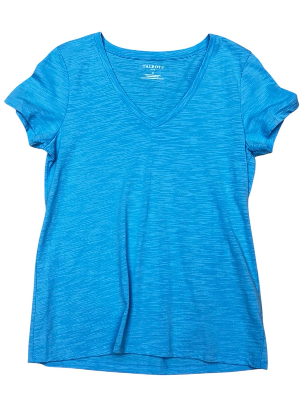 Talbots Light Blue Slub Knit V-Neck Short Sleeve Tee Medium - Picture 8 of 8